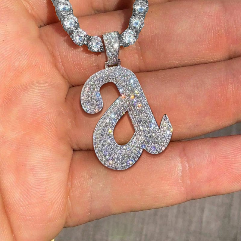 Iced Out Out A To Z Lowercase Letters Pendants In White Gold Moissanite