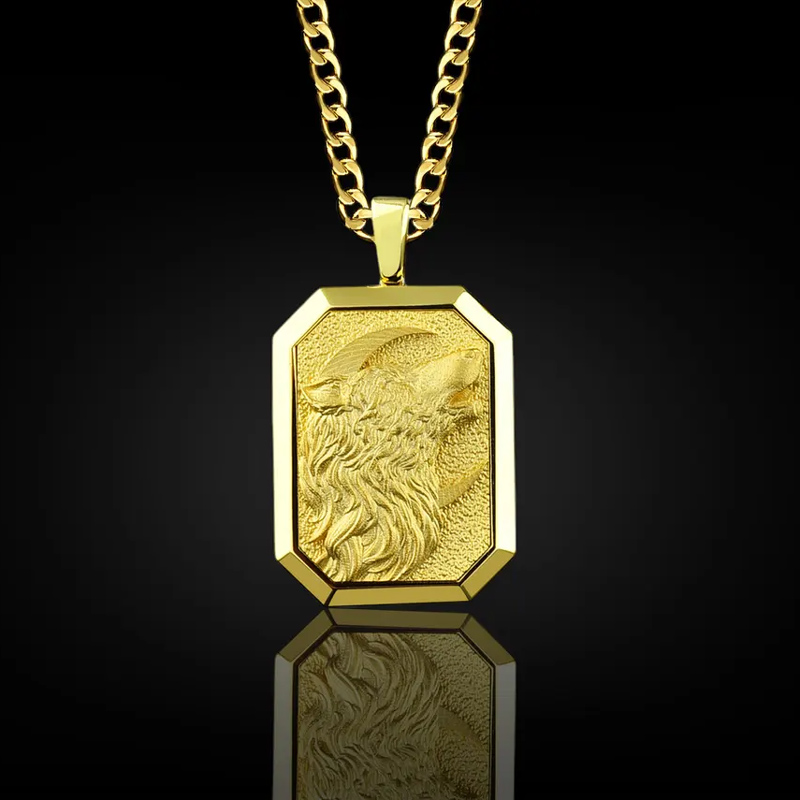 Howling Wolf Moon Pendant In Gold Plating With Street Luxury Shine - Image 4