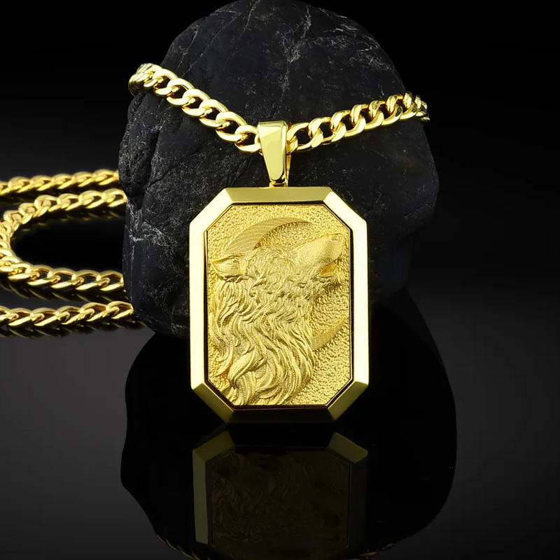 Howling Wolf Moon Pendant In Gold Plating With Street Luxury Shine