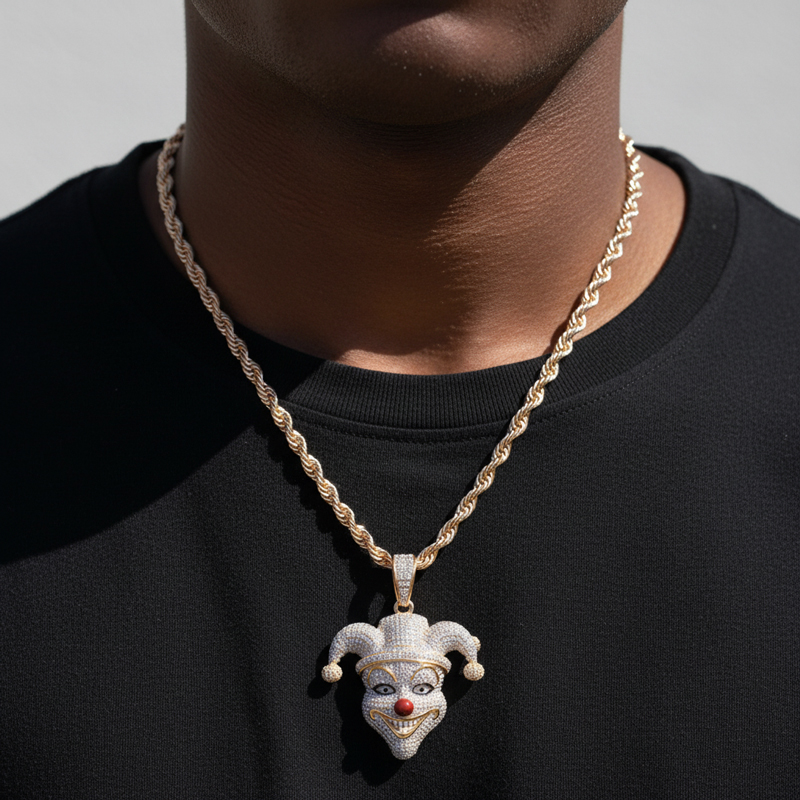 Iced Out Fun Clown Head Pendant In Gold Moissanite With Street Luxury Shine - Image 4