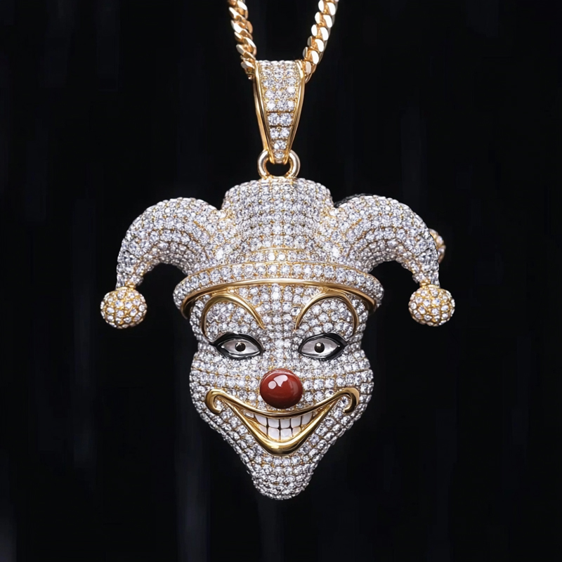 Iced Out Fun Clown Head Pendant In Gold Moissanite With Street Luxury Shine