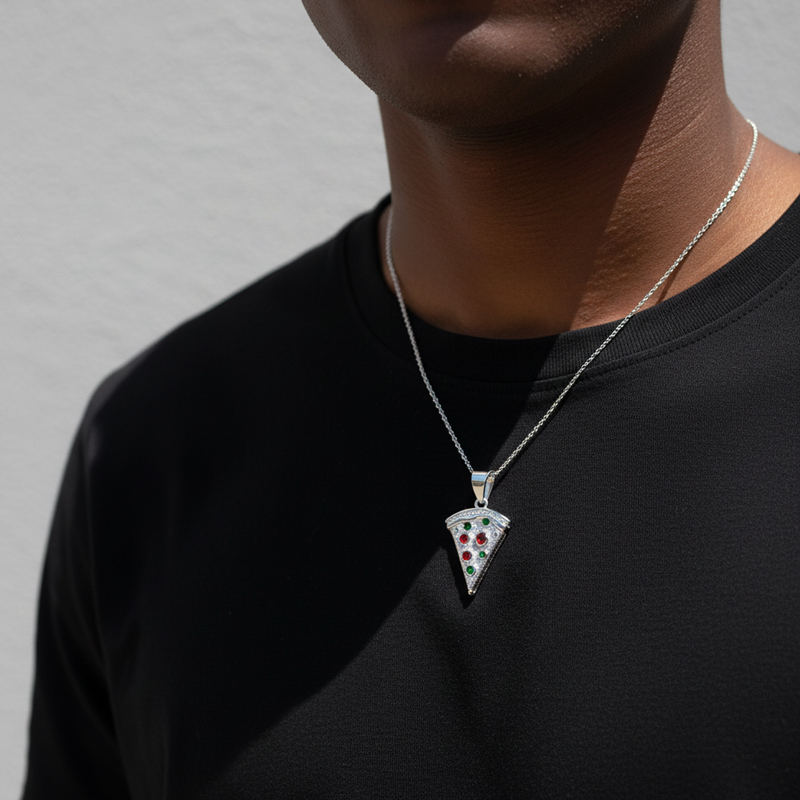 Iced Out Pizza Pendant Silver Premium Look Without Heavy Price - Image 6