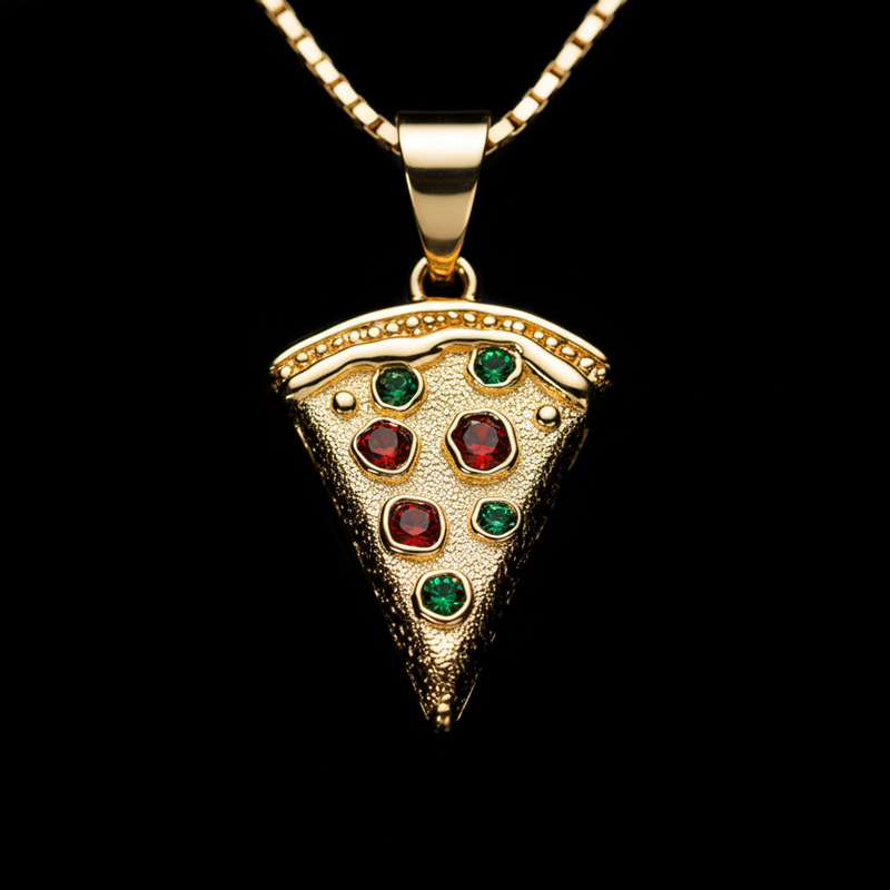 Iced Out Pizza Pendant Silver Premium Look Without Heavy Price