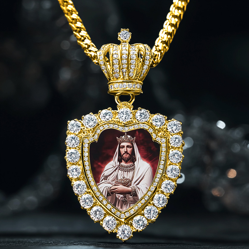 Iced Out Crown Trophy Custom Photo Pendant Silver With Street Luxury Shine - Image 3