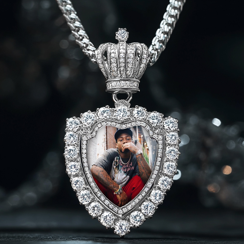 Iced Out Crown Trophy Custom Photo Pendant Silver With Street Luxury Shine