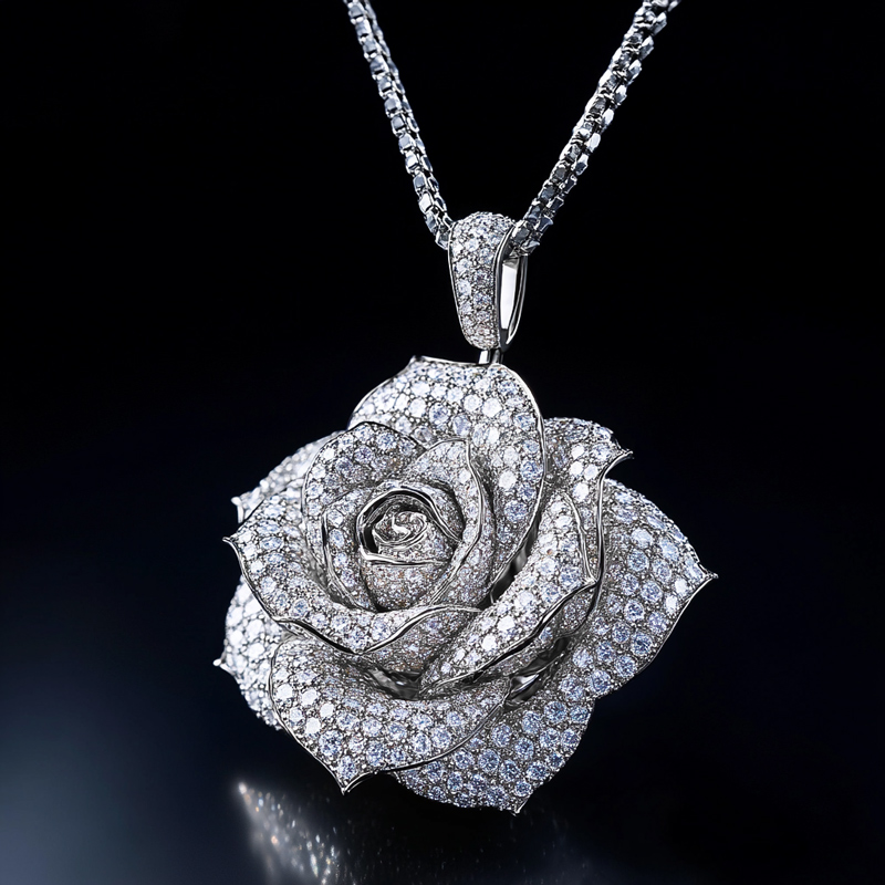 Full Iced Out Rose Pendant Moissanite With Street Luxury Shine - Image 3