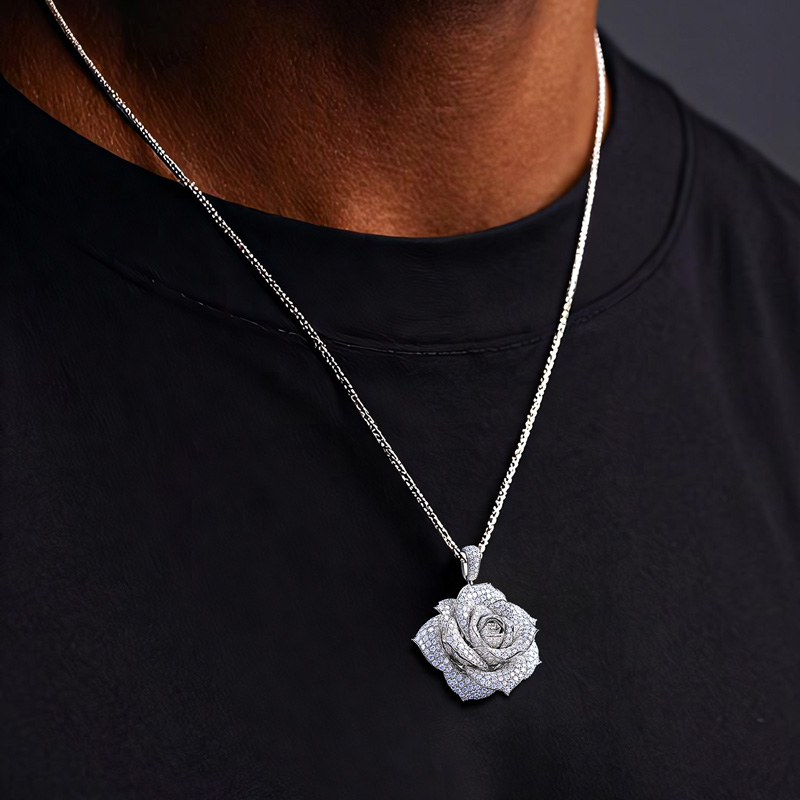 Full Iced Out Rose Pendant Moissanite With Street Luxury Shine - Image 4