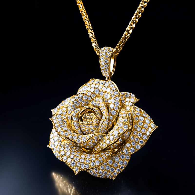 Full Iced Out Rose Pendant Moissanite With Street Luxury Shine