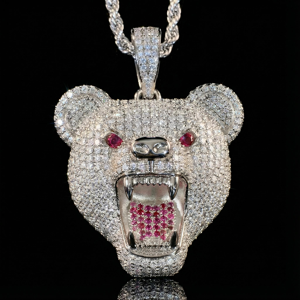 Iced Out Roaring Bear Head Pendant Moissanite With Street Luxury Shine