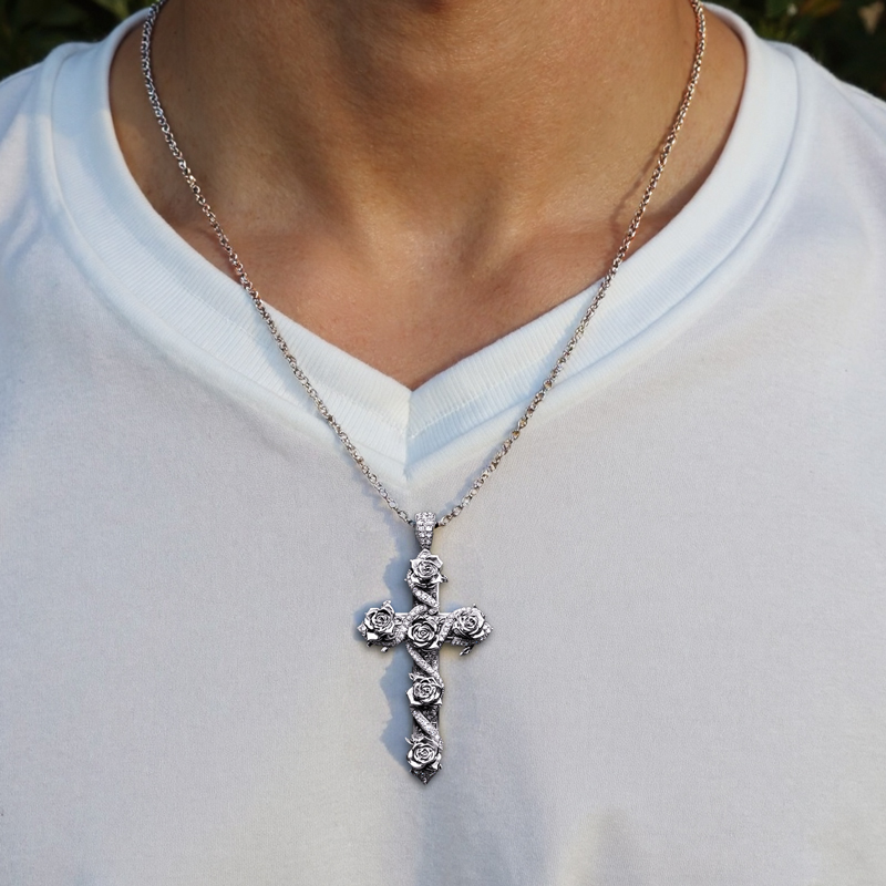 Iced Out Rose Cross Pendant Moissanite With Street Luxury Shine - Image 3