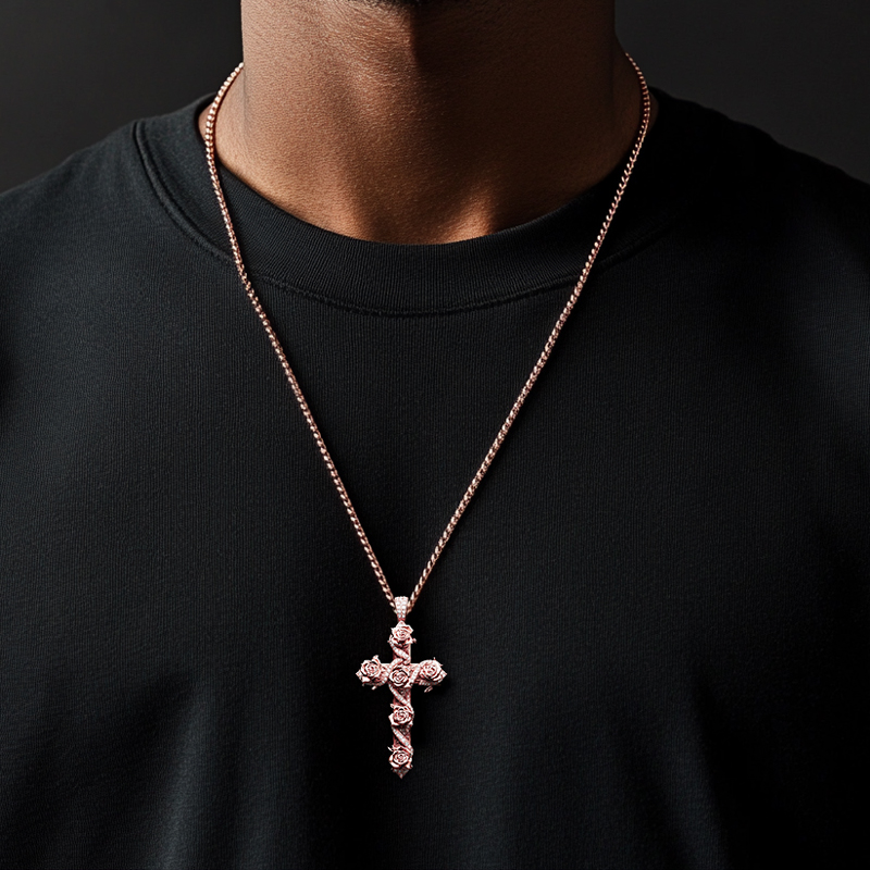 Iced Out Rose Cross Pendant Moissanite With Street Luxury Shine - Image 4