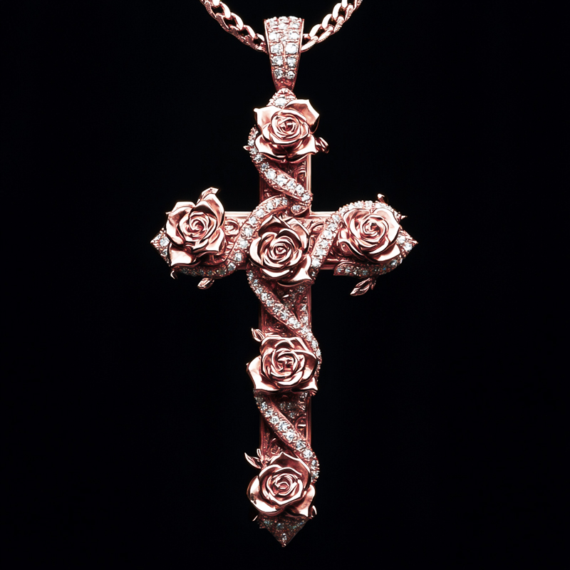 Iced Out Rose Cross Pendant Moissanite With Street Luxury Shine - Image 5