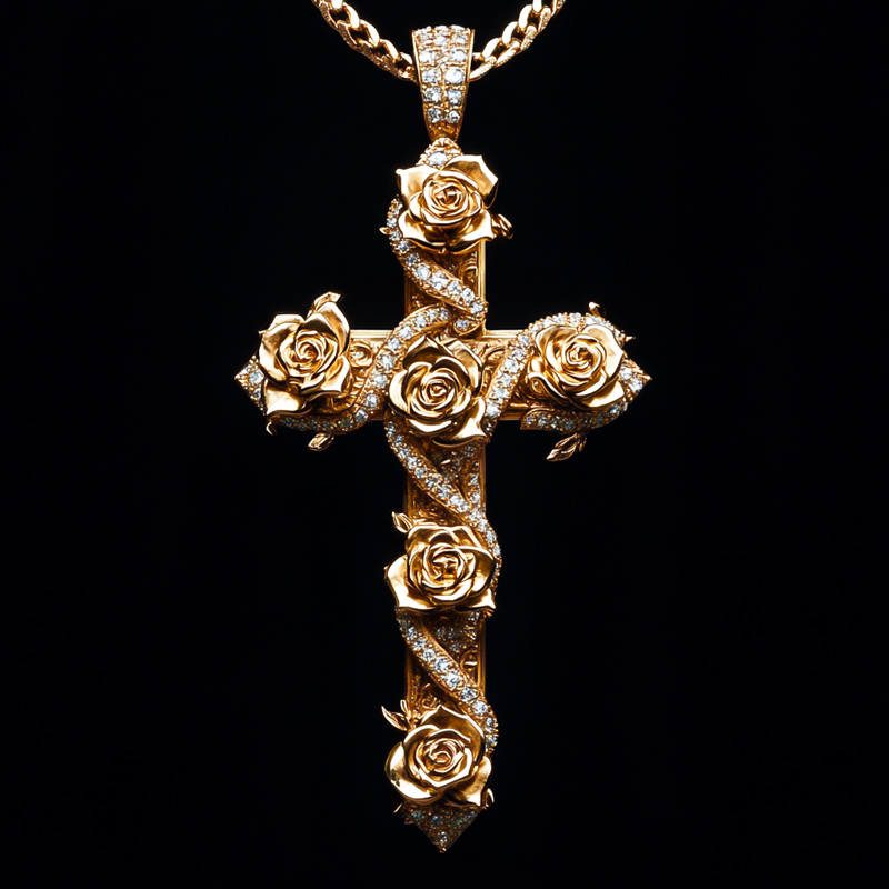 Iced Out Rose Cross Pendant Moissanite With Street Luxury Shine - Image 6
