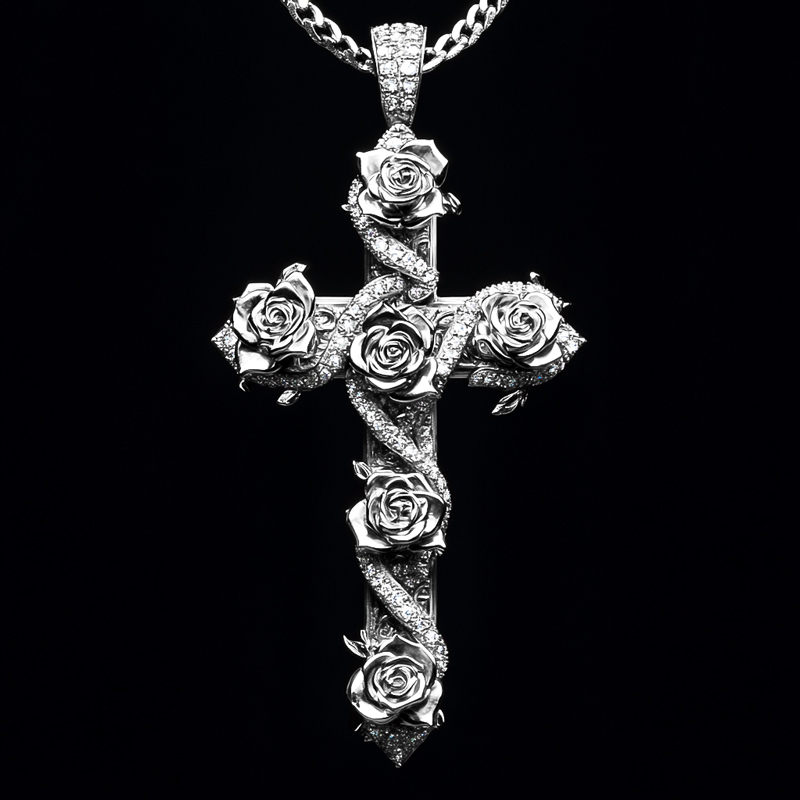Iced Out Rose Cross Pendant Moissanite With Street Luxury Shine