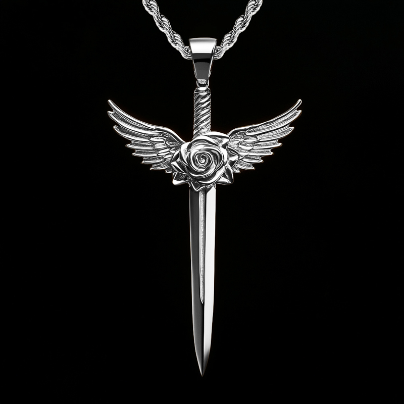 Angel Wings Rose Sword Pendant Bold Statement Style With Street Luxury - Image 3