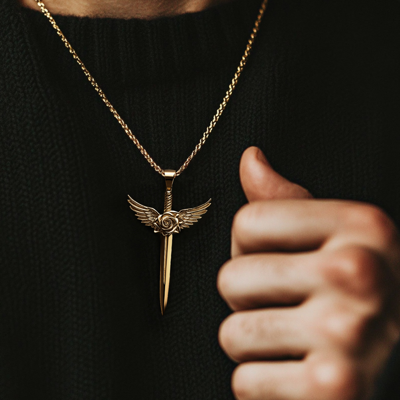 Angel Wings Rose Sword Pendant Bold Statement Style With Street Luxury - Image 4
