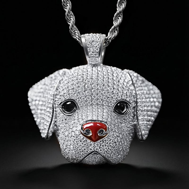 Lovely Micro Pave Labrador Retriever Head Pendant Moissanite - Image 3