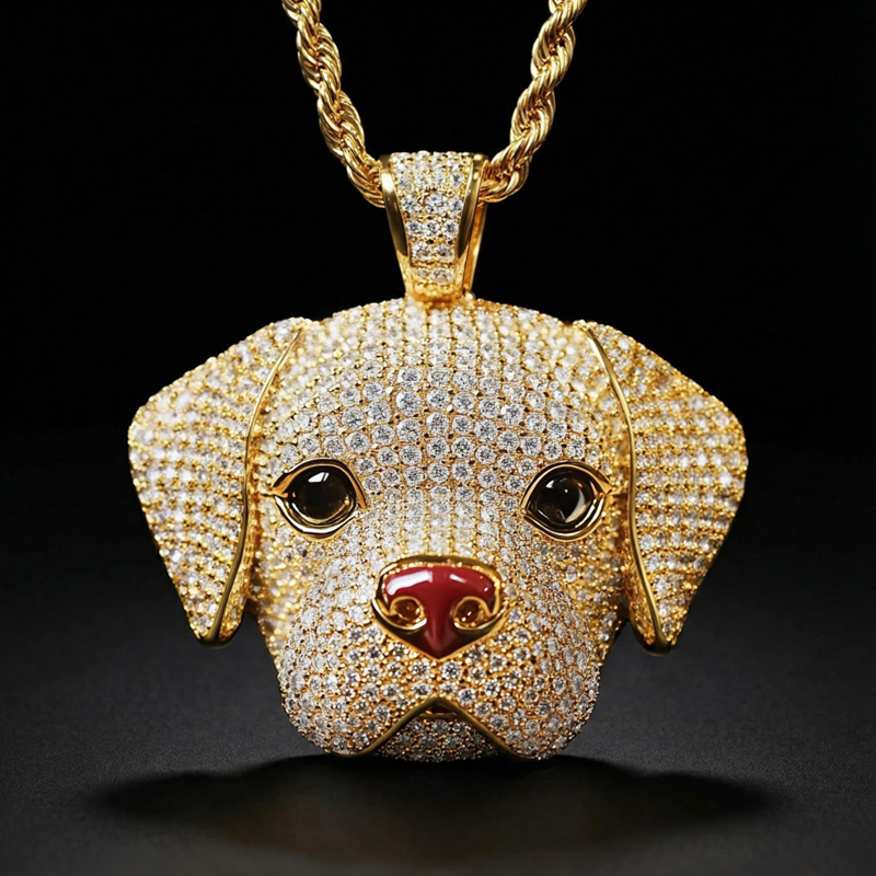 Lovely Micro Pave Labrador Retriever Head Pendant Moissanite