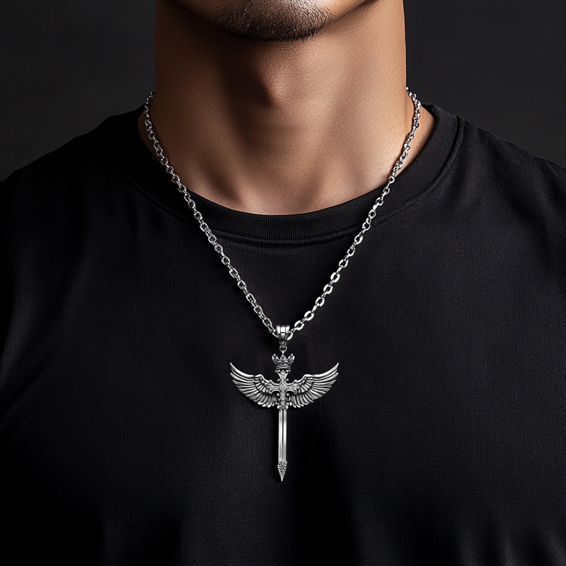 Angel Wings Crown Sword Pendant Moissanite With Street Luxury Shine - Image 4