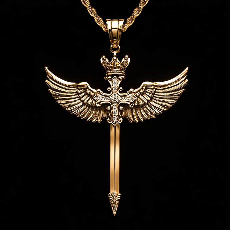 Angel Wings Crown Sword Pendant Moissanite With Street Luxury Shine