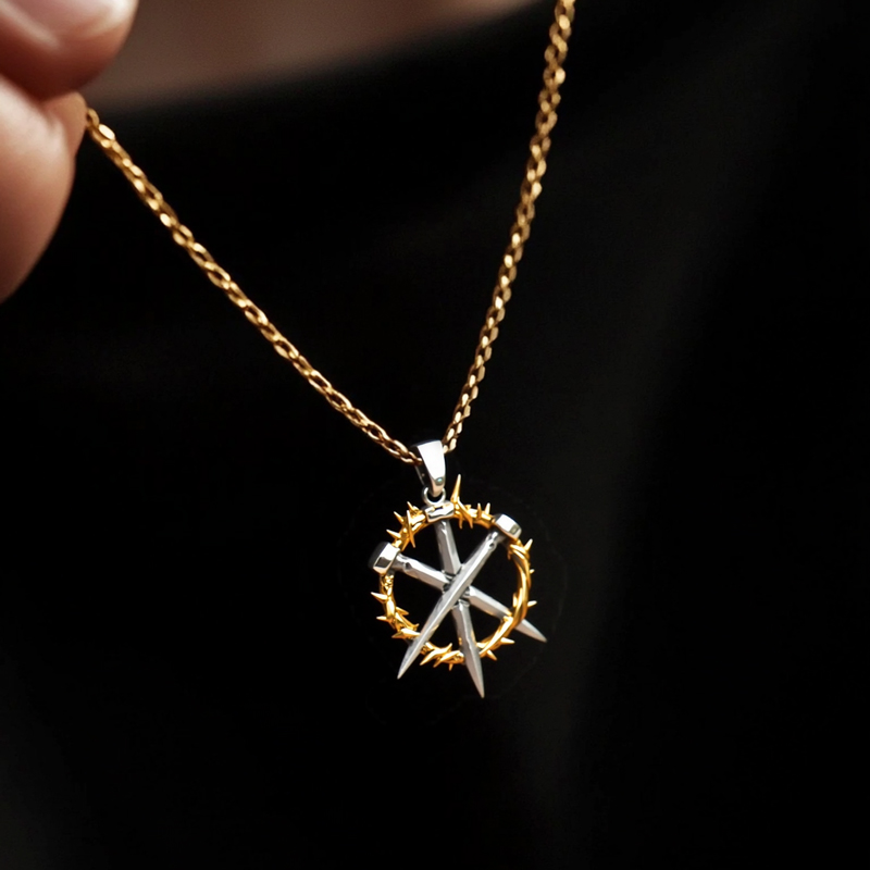Two-tone Crown Of Thorns Three Nails Pendant With Street Luxury Shine - Image 4