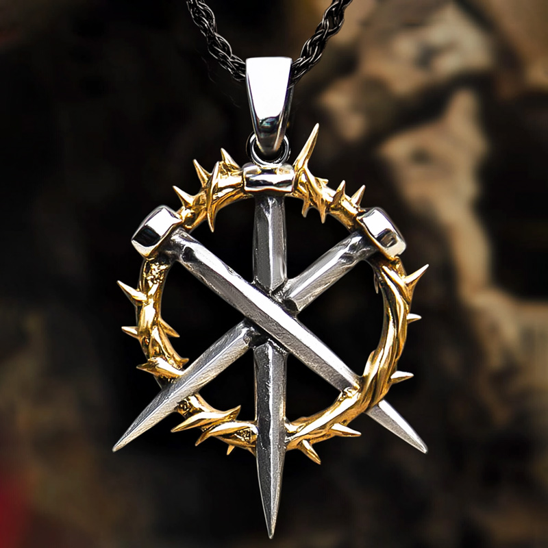 Two-tone Crown Of Thorns Three Nails Pendant With Street Luxury Shine
