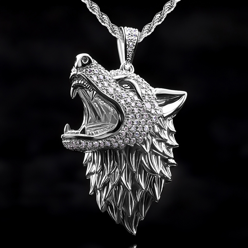 Iced Out Roaring Wolf Head Pendant Moissanite With Street Luxury Shine - Image 4