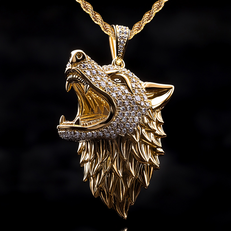 Iced Out Roaring Wolf Head Pendant Moissanite With Street Luxury Shine