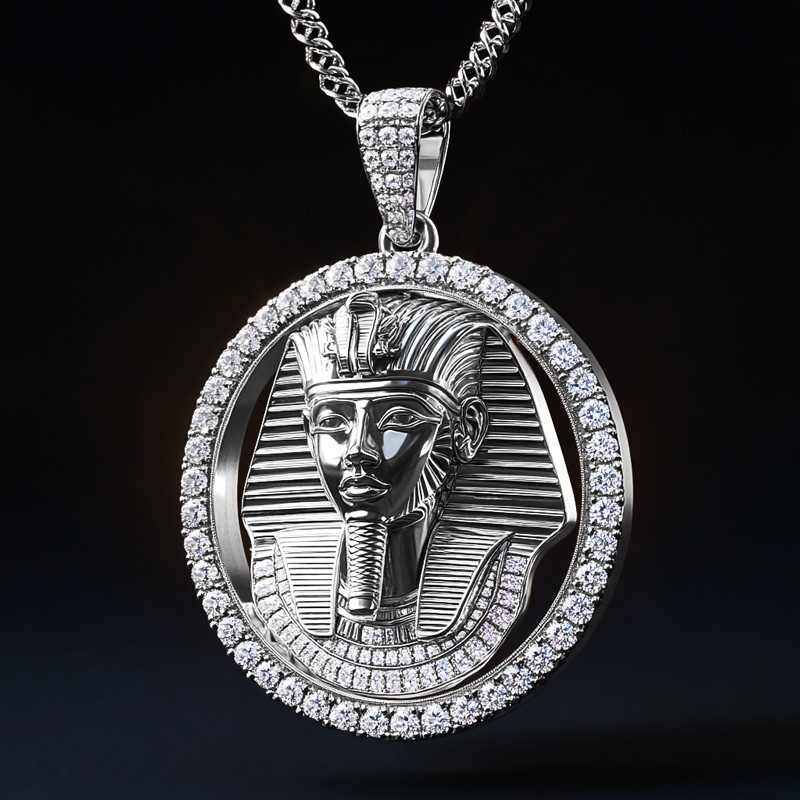 Iced Out Egyptian Pharaoh Round Pendant Moissanite With Street Luxury Shine - Image 3