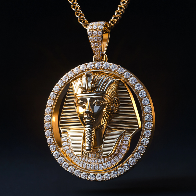 Iced Out Egyptian Pharaoh Round Pendant Moissanite With Street Luxury Shine