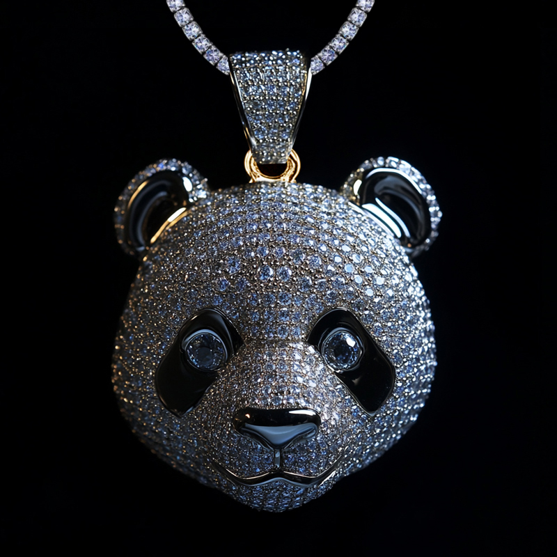 Iced Out Out Cute Panda Head Pendant Moissanite With Street Luxury Shine - Image 4