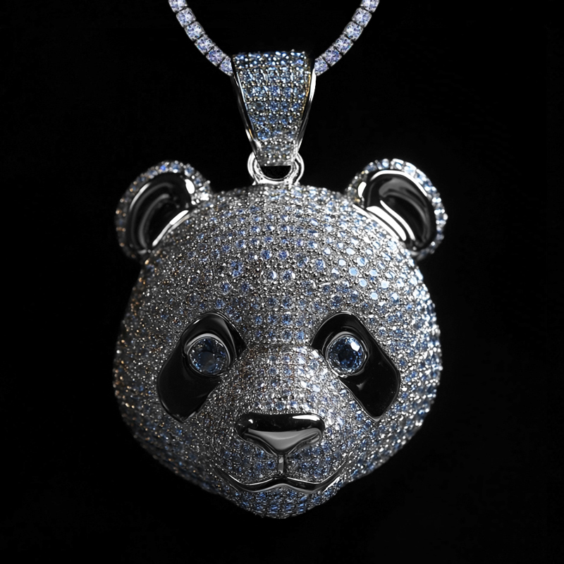 Iced Out Out Cute Panda Head Pendant Moissanite With Street Luxury Shine