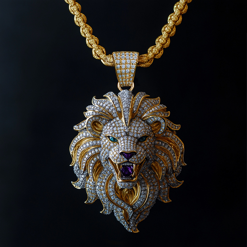 Iced Out Roaring Lion Head Pendant Moissanite With Street Luxury Shine
