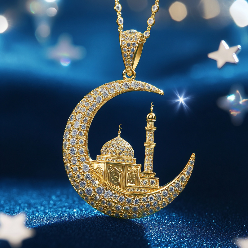 Iced Out Out Islamic Muslim Crescent Mosque Pendant Moissanite - Image 3