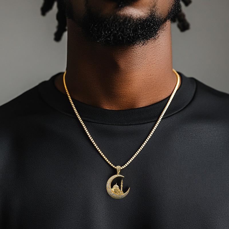 Iced Out Out Islamic Muslim Crescent Mosque Pendant Moissanite - Image 4