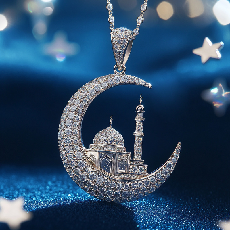 Iced Out Out Islamic Muslim Crescent Mosque Pendant Moissanite