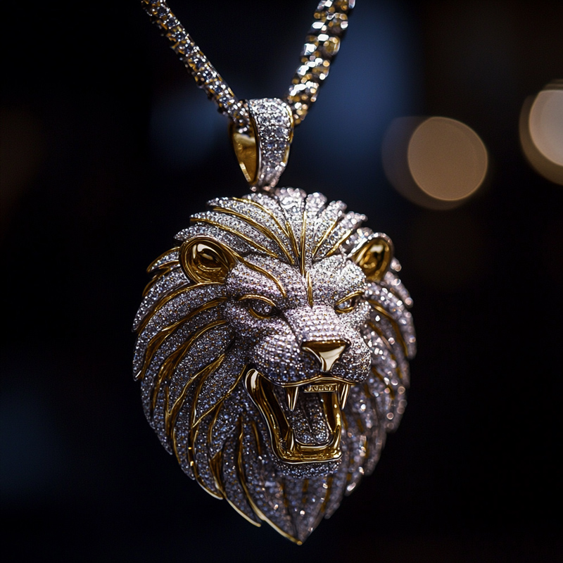Iced Out Roaring Lion Head Pendant Moissanite With Street Luxury Shine