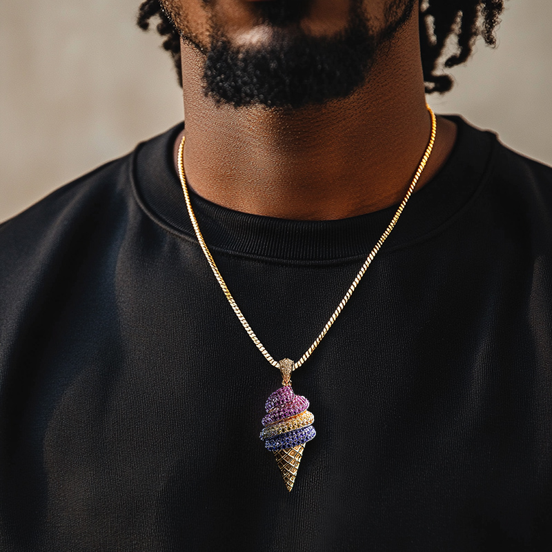 Iced Out Out Colorful Ice Cream Cone Pendant With Street Luxury Shine - Image 3