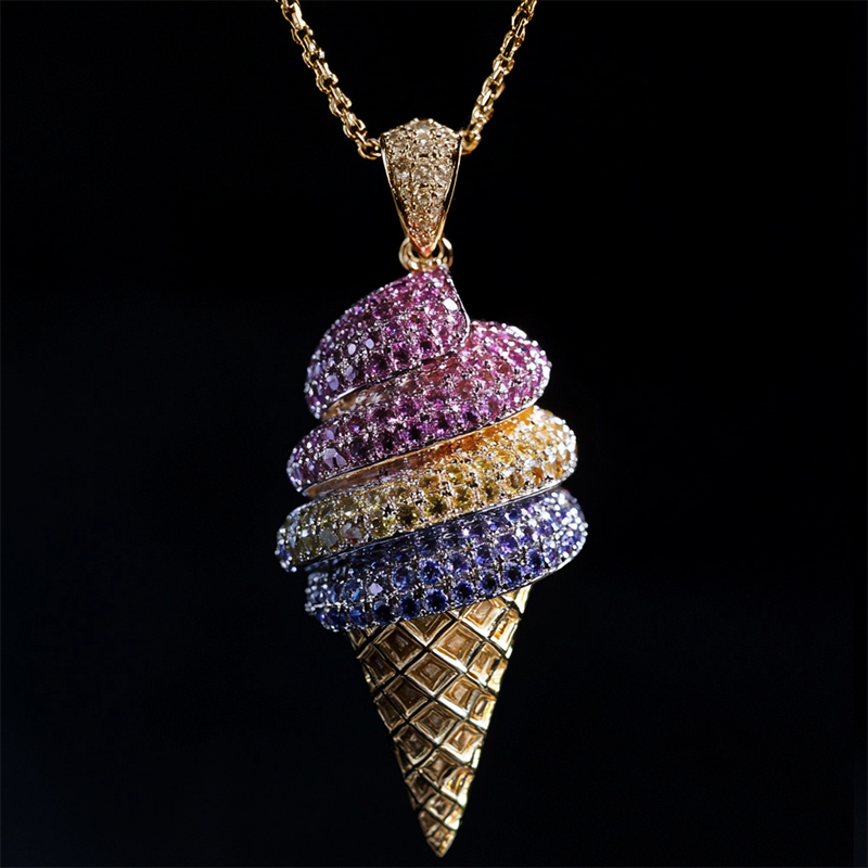 Iced Out Out Colorful Ice Cream Cone Pendant With Street Luxury Shine - Image 4
