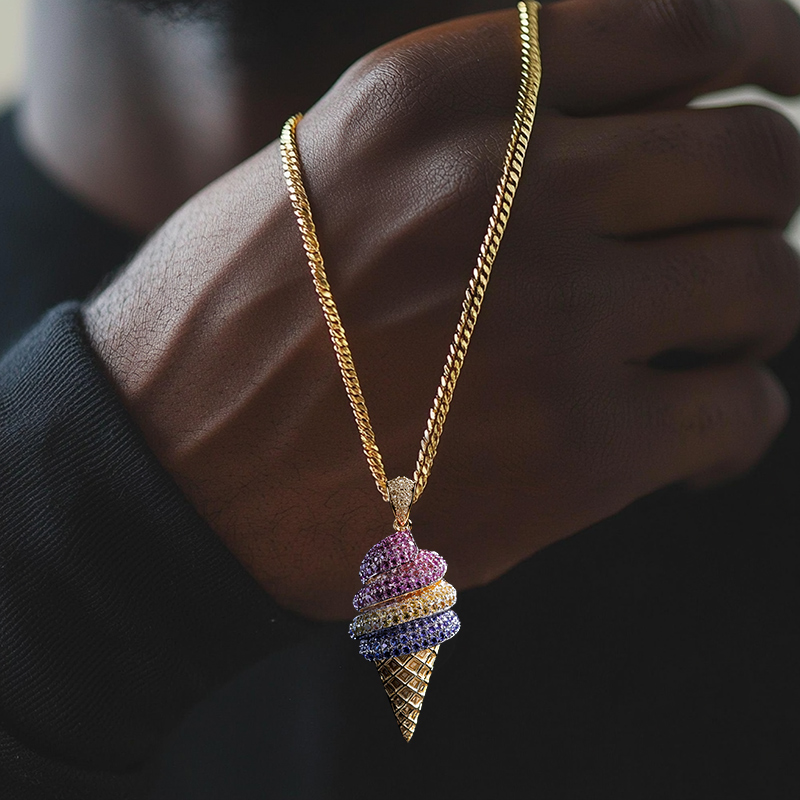 Iced Out Out Colorful Ice Cream Cone Pendant With Street Luxury Shine - Image 5