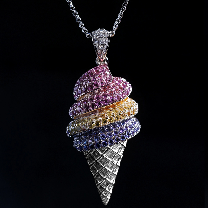 Iced Out Out Colorful Ice Cream Cone Pendant With Street Luxury Shine