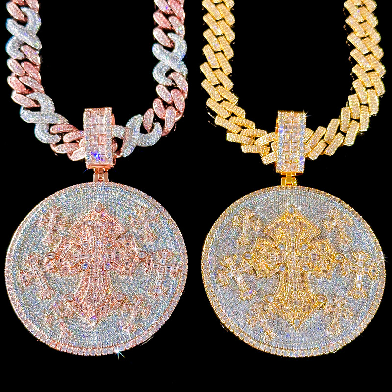 Iced Out Out Diamond Cross Disc Pendant Gold With Street Luxury Shine - Image 5