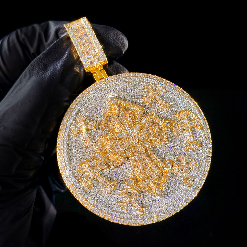 Iced Out Out Diamond Cross Disc Pendant Gold With Street Luxury Shine - Image 6