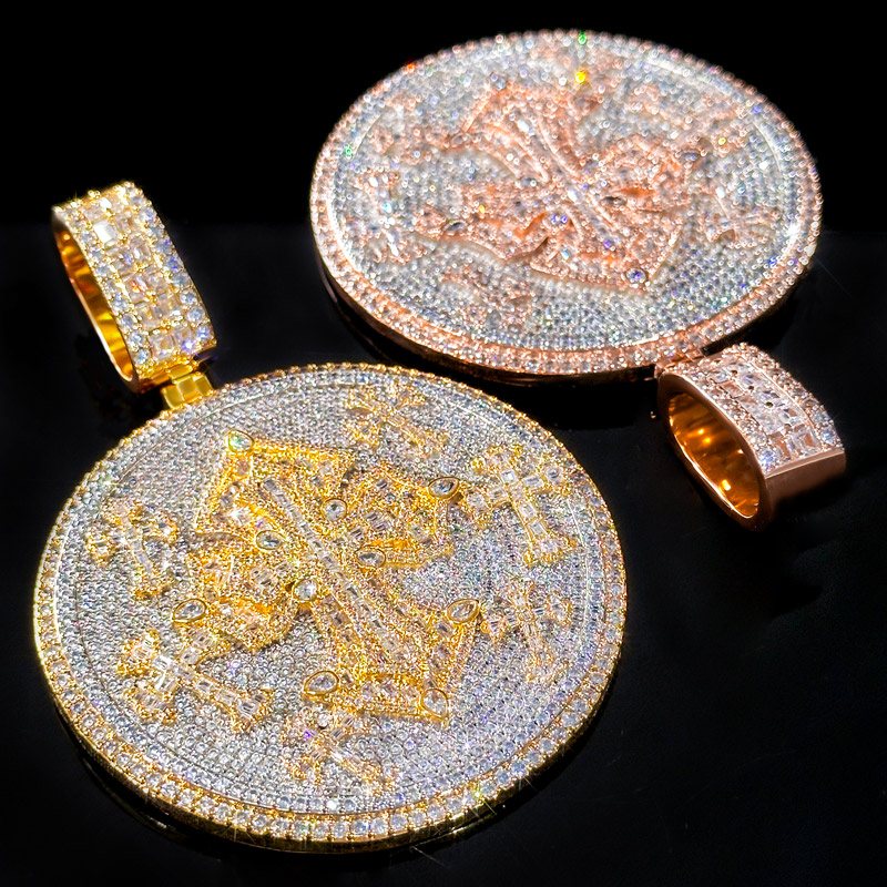 Iced Out Out Diamond Cross Disc Pendant Gold With Street Luxury Shine - Image 8