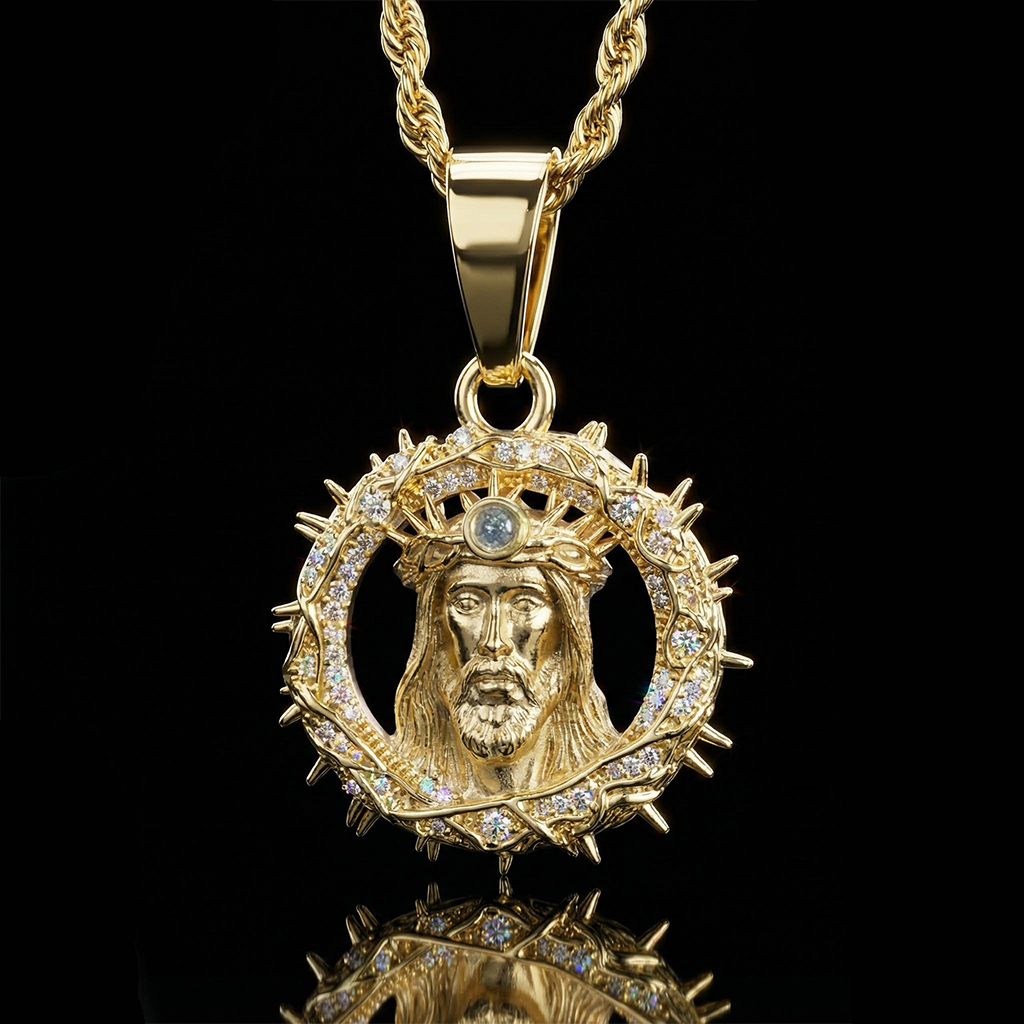 Iced Out Out Jesus Crown Of Thorns Pendant Silver With Street Luxury Shine - Image 5