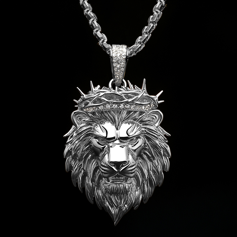 Iced Out Out Loin Crown Of Thorns Pendant Silver With Street Luxury Shine - Image 4