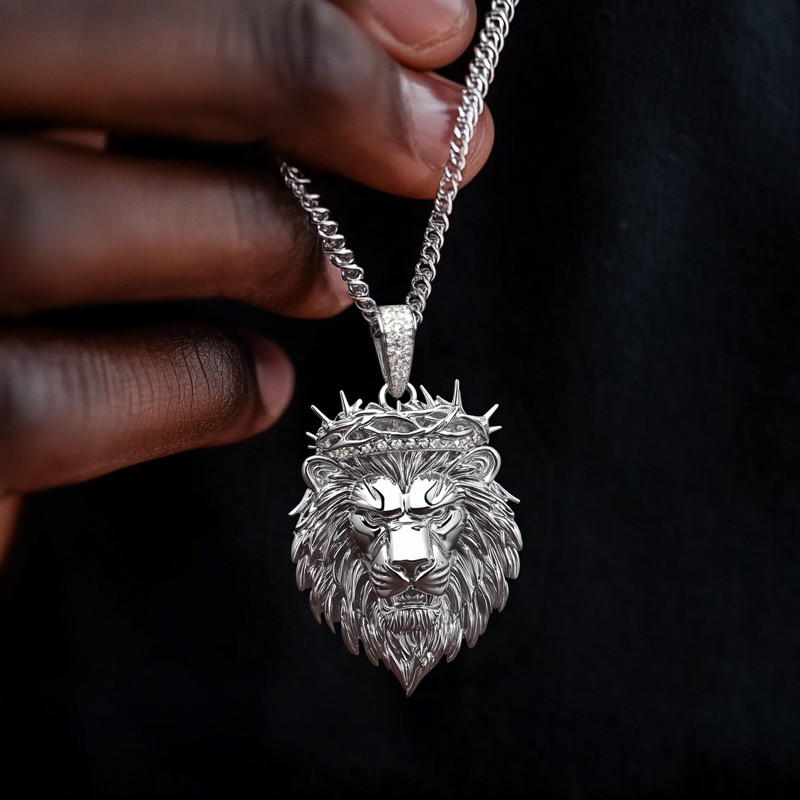 Iced Out Out Loin Crown Of Thorns Pendant Silver With Street Luxury Shine - Image 5