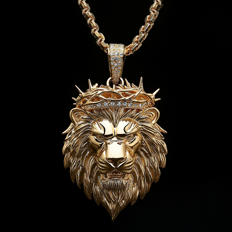 Iced Out Out Loin Crown Of Thorns Pendant Silver With Street Luxury Shine