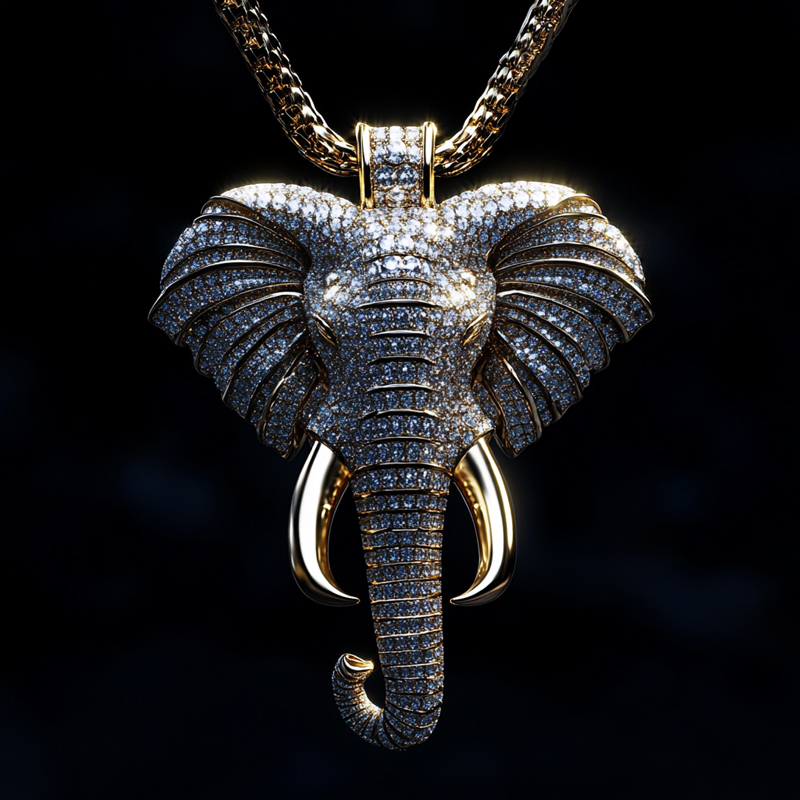 Iced Out Out Diamonds Elephant Head Pendant Silver With Street Luxury Shine
