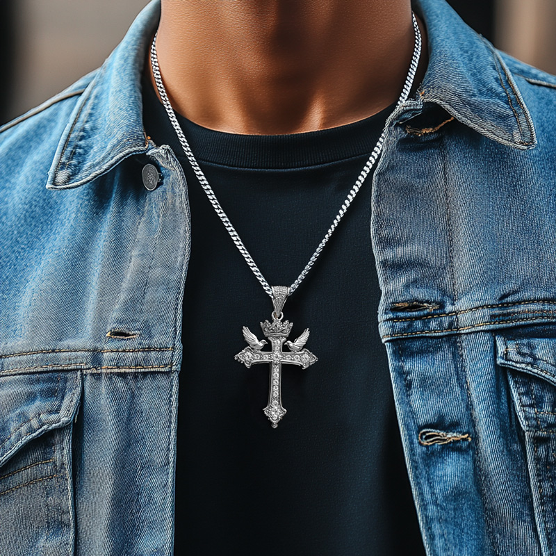 Cross Crown Dove Of Peace Pendant Moissanite With Street Luxury Shine - Image 3